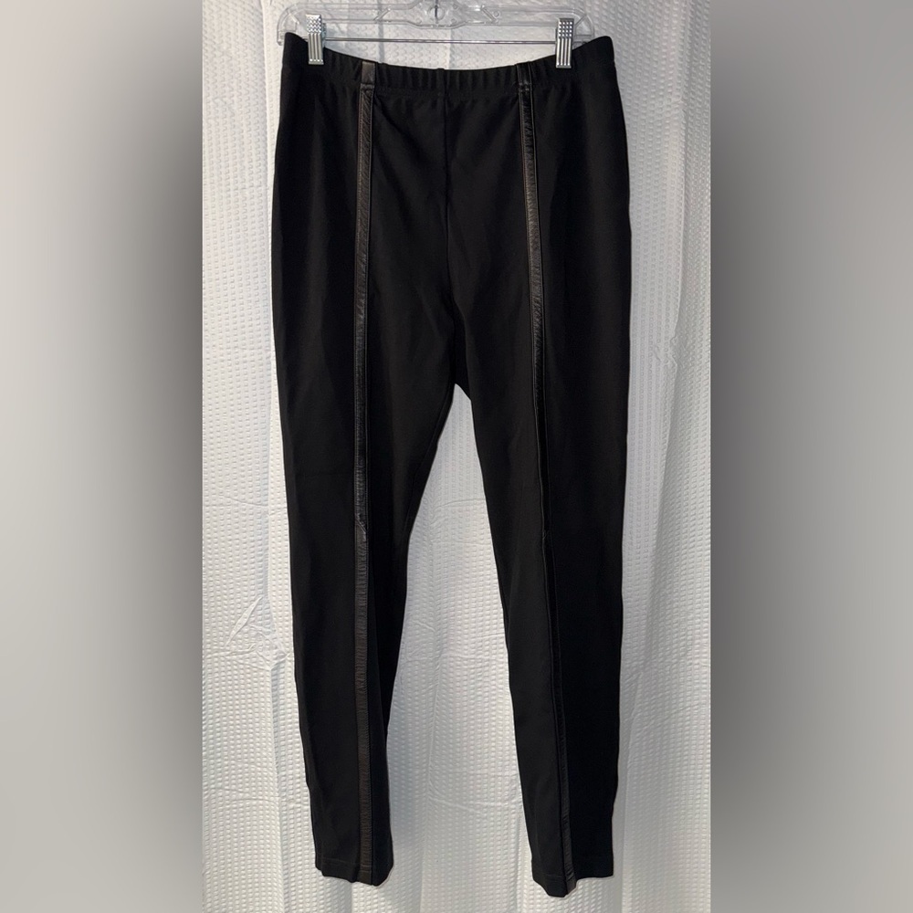 St John Women’s Black Pants With Leather Size 10